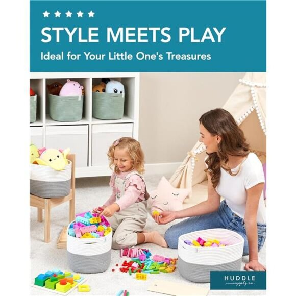 Washable Woven Storage Baskets for Organizing - 3-Pack Cotton Rope Basket - Picture 4 of 7